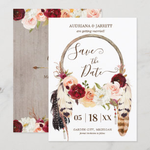 Blush & Peach Rose Dreamcatcher Boho Save the Date Kaart