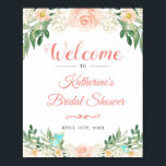 Blush Peach Rose Garden Bridal Shower Sign Poster<br><div class="desc">Blush Peach Rose Garden Bridal Shower Sign</div>