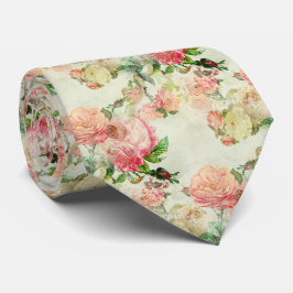 Blush Peach Roze Antiek Bloemen Rozen Art Pattern Stropdas