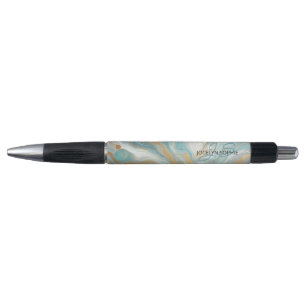 Blush Peach Roze Blauw Goud Marmeren Kunst Patroon Pen