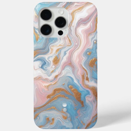 Blush Peach Roze Blauw Goud Marmeren Kunstpatroon Case-Mate iPhone Case (Achterkant)