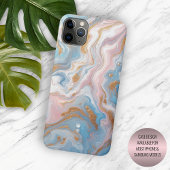 Blush Peach Roze Blauw Goud Marmeren Kunstpatroon Case-Mate iPhone Case
