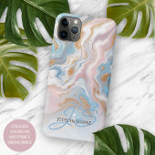 Blush Peach Roze Blauw Goud Marmeren Kunstpatroon Case-Mate iPhone Case