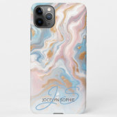 Blush Peach Roze Blauw Goud Marmeren Kunstpatroon iPhone Hoesje (Achterkant)