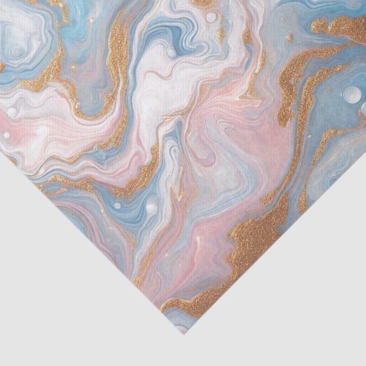 Blush Peach Roze Blauw Wit Goud Marmeren Patroon Tissuepapier (Detail)