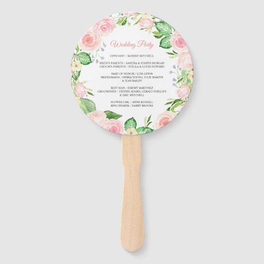 Blush Peach Roze Bloemen Trouwprogramma Hand Fan Handwaaier (Achterkant)