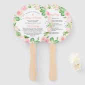 Blush Peach Roze Bloemen Trouwprogramma Hand Fan Handwaaier (Voorkant en achterkant)