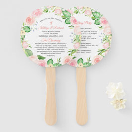 Blush Peach Roze Bloemen Trouwprogramma Hand Fan Handwaaier
