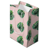 Blush Peach roze groene tropische bladeren Medium Cadeauzakje (Voorkant Gekanteld)