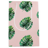 Blush Peach roze groene tropische bladeren Medium Cadeauzakje (Voorkant)