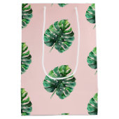 Blush Peach roze groene tropische bladeren Medium Cadeauzakje (Achterkant)