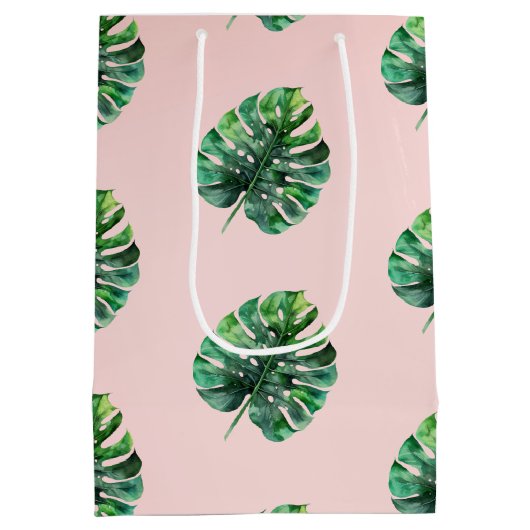 Blush Peach roze groene tropische bladeren Medium Cadeauzakje (Achterkant)