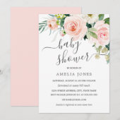 Blush Peach Roze Waterverf Bloemen Baby shower Kaart (Voorkant / Achterkant)