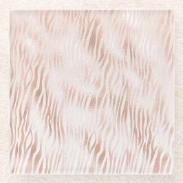 Blush Peach Roze Witte Zebra print Glazen Onderzetter
