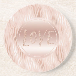 Blush Peach roze zebra print Glitter Love Zandsteen Onderzetter