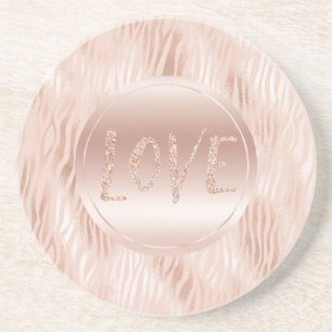 Blush Peach roze zebra print Glitter Love Zandsteen Onderzetter