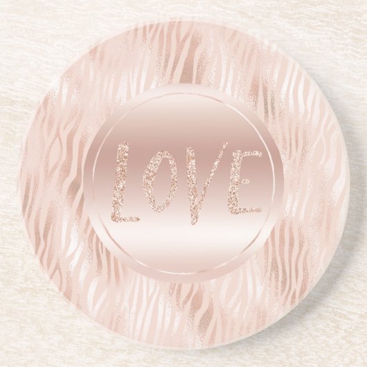 Blush Peach roze zebra print Glitter Love Zandsteen Onderzetter (Voorkant)