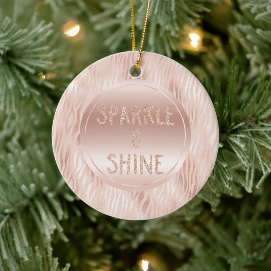 Blush Peach roze zebra print Glitter Sparkle Keramisch Ornament (Boom)