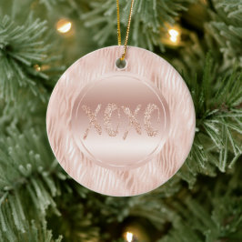 Blush Peach Roze Zebra print Glitter XOXO Keramisch Ornament