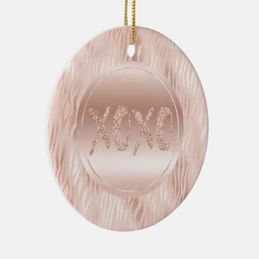 Blush Peach Roze Zebra print Glitter XOXO Keramisch Ornament (Rechts)
