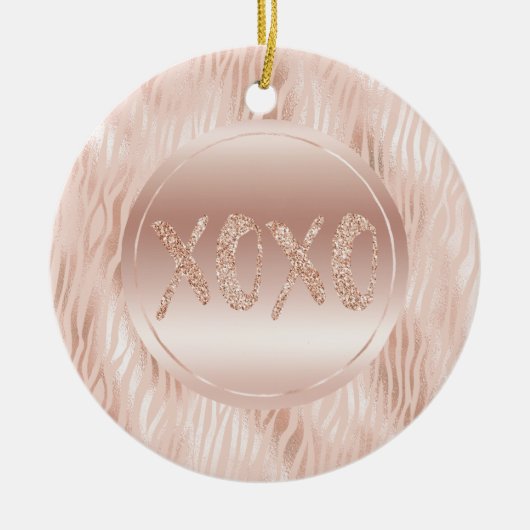 Blush Peach Roze Zebra print Glitter XOXO Keramisch Ornament (Voorkant)