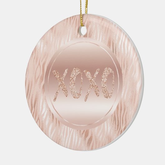 Blush Peach Roze Zebra print Glitter XOXO Keramisch Ornament (Links)