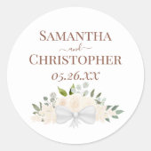 Blush Peach Rozen & Blossoms Eenvoudige bruiloft Ronde Sticker (Voorkant)