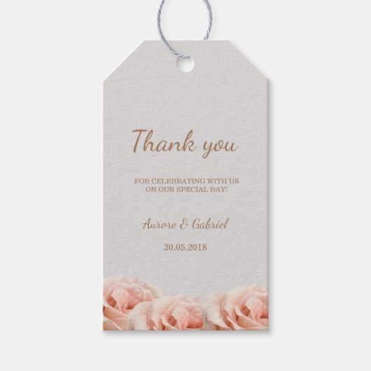 Blush Peach Rozen Floral Grey Wedding Dank u Cadeaulabel (Voorkant)