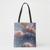 Blush Peach Sky Blue Celestial Moon Tote Bag (Voorkant)