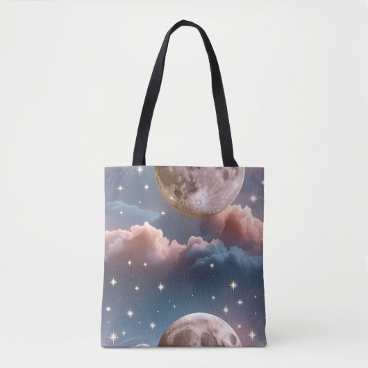 Blush Peach Sky Blue Celestial Moon Tote Bag (Voorkant)