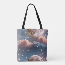 Blush Peach Sky Blue Celestial Moon Tote Bag