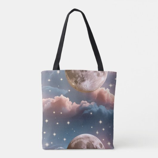 Blush Peach Sky Blue Celestial Moon Tote Bag (Achterkant)