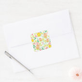 Blush Peach Spring Floral Meadow Vierkante Sticker (Envelop)