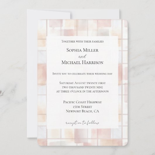 Blush Peach Squares Wedding Kaart (Voorkant)
