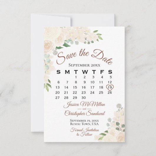 Blush Peach Waterverf Bloemen Bruiloft Kalender Save The Date (Voorkant)