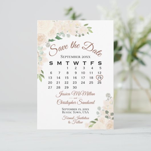 Blush Peach Waterverf Bloemen Bruiloft Kalender Save The Date (Staand voorkant)