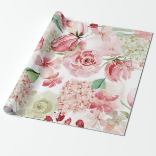Blush & Peach Waterverf bloemenpatroon bruiloft Cadeaupapier