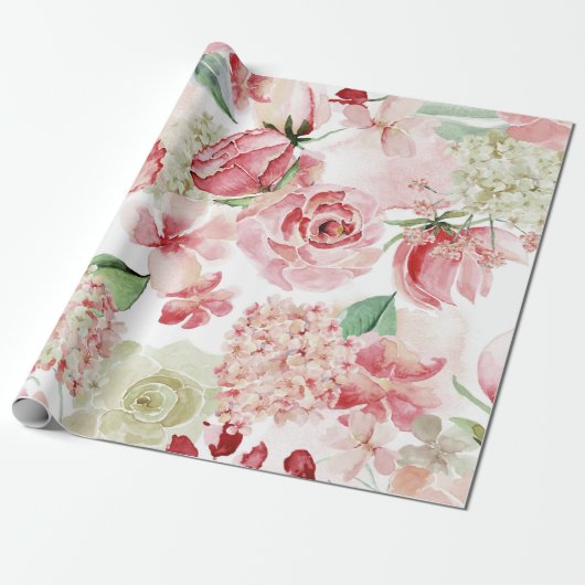 Blush & Peach Waterverf bloemenpatroon bruiloft Cadeaupapier (Uitgerold)