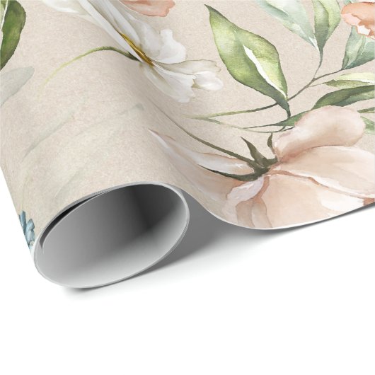 Blush & Peach Waterverf bloemenpatroon bruiloft Cadeaupapier (Rol Hoek)