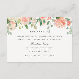 Blush Peach Waterverf Floral bruiloft receptie Informatiekaartje