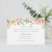 Blush Peach Waterverf Floral bruiloft receptie Informatiekaartje (Staand voorkant)