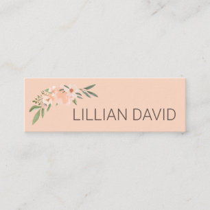 Blush Peach Waterverf Floral Roos & Sage Greenery Mini Visitekaartje