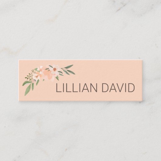 Blush Peach Waterverf Floral Roos & Sage Greenery Mini Visitekaartje (Voorkant)