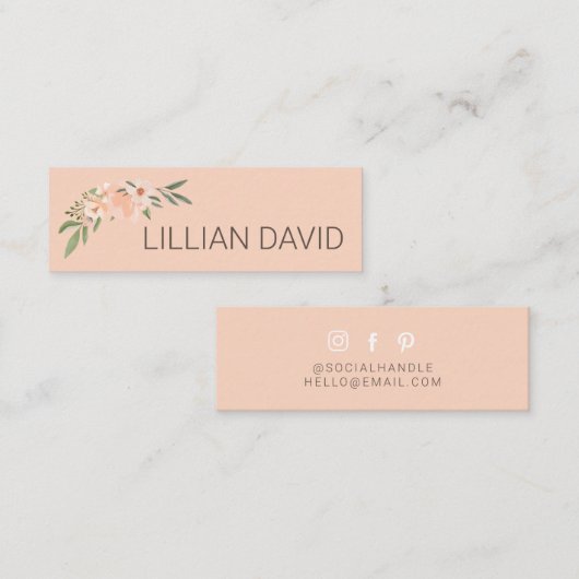 Blush Peach Waterverf Floral Roos & Sage Greenery Mini Visitekaartje (Voorkant / Achterkant)