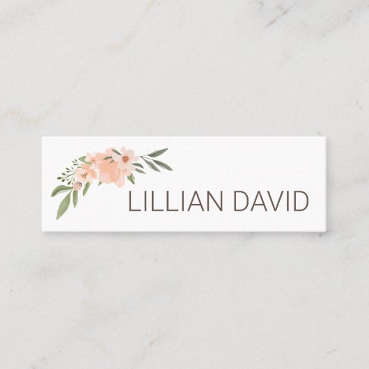 Blush Peach Waterverf Floral Roos & Sage Greenery Mini Visitekaartje (Voorkant)