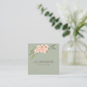 Blush Peach Waterverf Floral Roos & Sage Greenery Vierkante Visitekaartje (Staand voorkant)