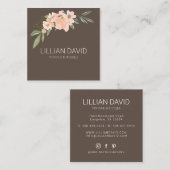Blush Peach Waterverf Floral Roos & Sage Greenery Vierkante Visitekaartje (Voorkant / Achterkant)