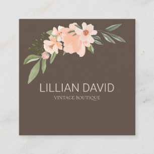 Blush Peach Waterverf Floral Roos & Sage Greenery Vierkante Visitekaartje