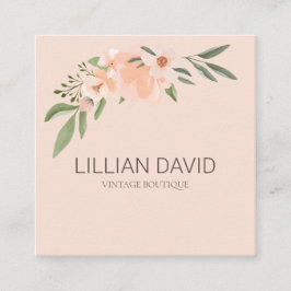 Blush Peach Waterverf Floral Roos & Sage Greenery Vierkante Visitekaartje