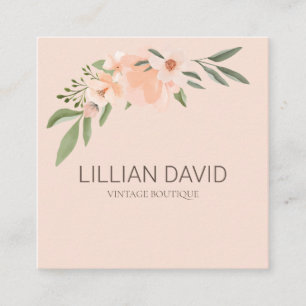Blush Peach Waterverf Floral Roos & Sage Greenery Vierkante Visitekaartje